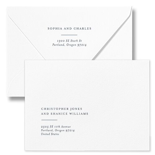 Timeless Elegance Wedding Invitation Euro Envelopes White Moody Blue Both Recipient and Return Addresses Luxe Signature