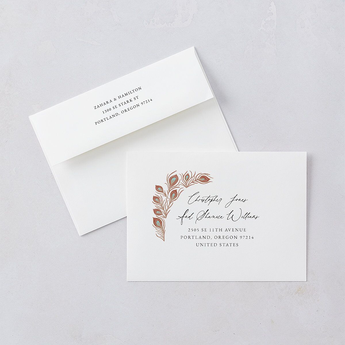 Peacock Nouveau Save The Date Cards Gold Tan Signature smooth Blank No Standard