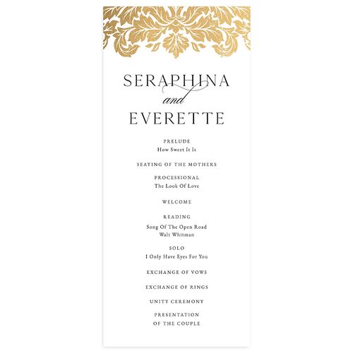 Elegant Damask Wedding Programs Gold Pure White Signature