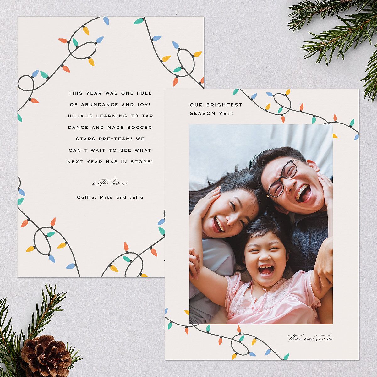 Whimsical Drawn Holiday Lights Holiday Cards Sapphire Signature Blank Standard