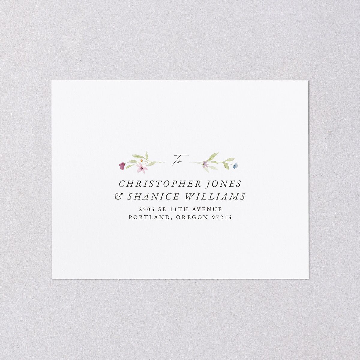 Classic Wildflower Frame All-in-One Wedding Invitations Amethyst Signature Light Both Recipient and Return Addresses No