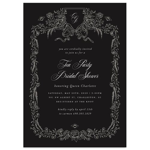 Rose Garden Crest Bridal Shower Invitations by Bridgerton Midnight Signature Blank Standard