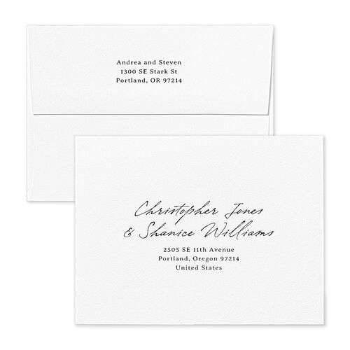 Elegant Mountain Monogram Save the Date Magnet Envelopes Pure White White Both Recipient and Return Addresses Signature Standard