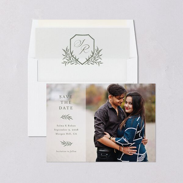 Classic Crest Save The Date Cards Deep Olive Signature smooth Blank No Standard