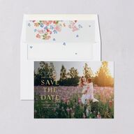 Scattered Blossoms Save The Date Cards Gold Pastel Blue Signature smooth Blank No Standard
