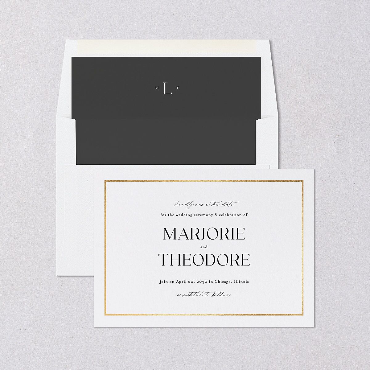 Joyful Union Foil Save The Date Cards Gold Pure White Signature smooth Blank No Standard