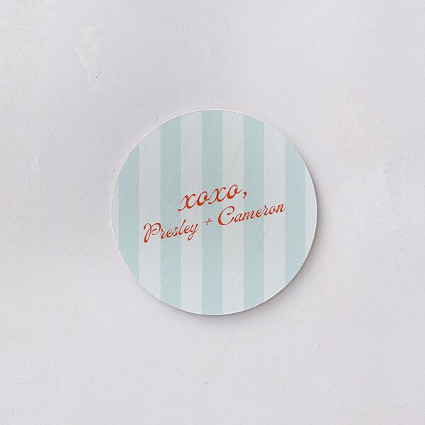 Cabana Stripes Wedding Day Coasters Pastel Blue Cardboard Circle