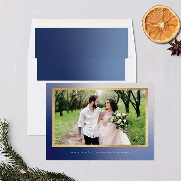 Holiday Hues Holiday Cards Gold Navy Signature Blank Landscape Standard