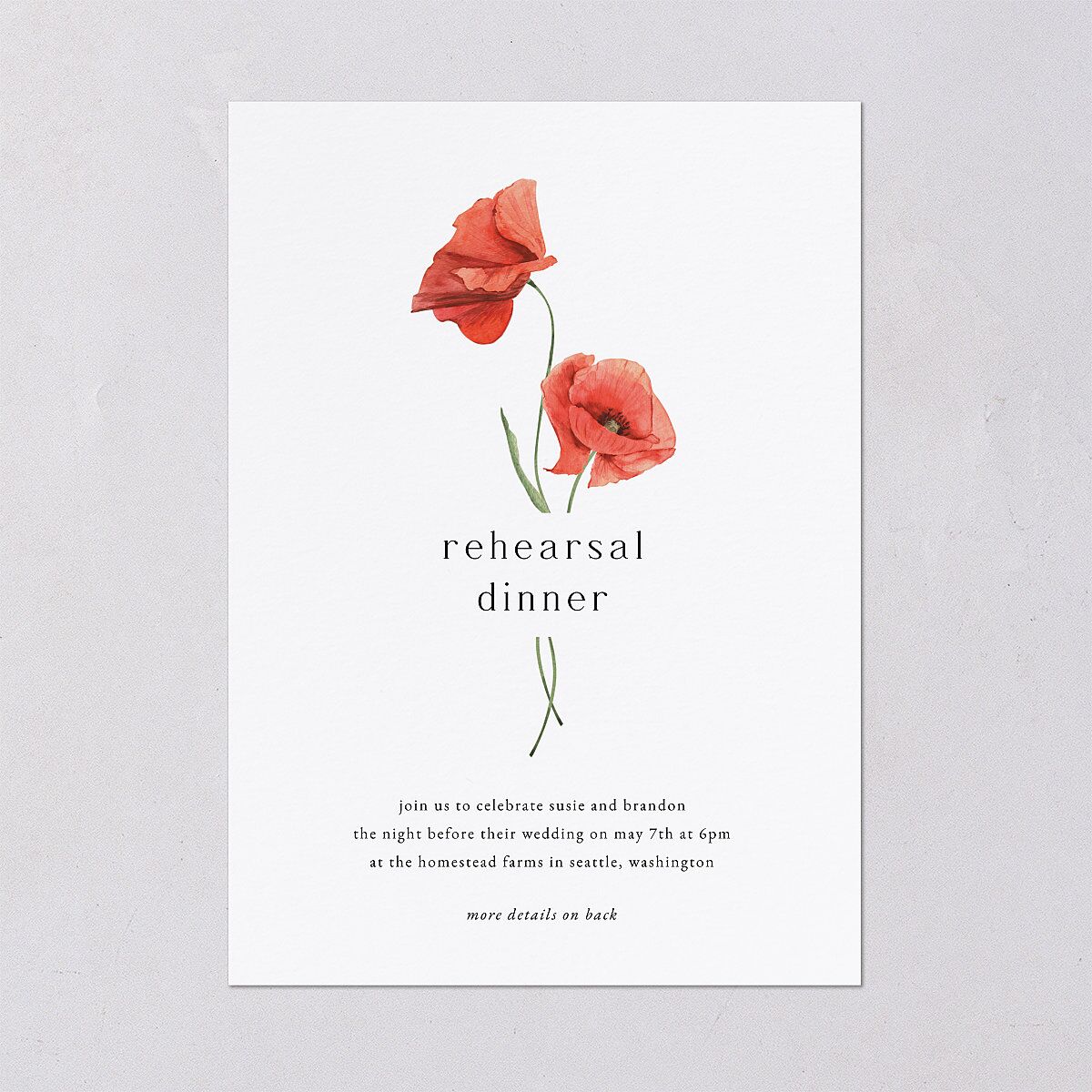 Wild Poppies Rehearsal Dinner Invitations Pure White Signature Blank