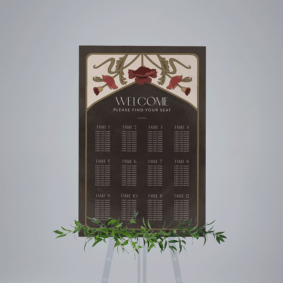 Vintage Nouveau Floral Standard Seating Chart Large Merlot Standard Indoor Foam Core L Seating