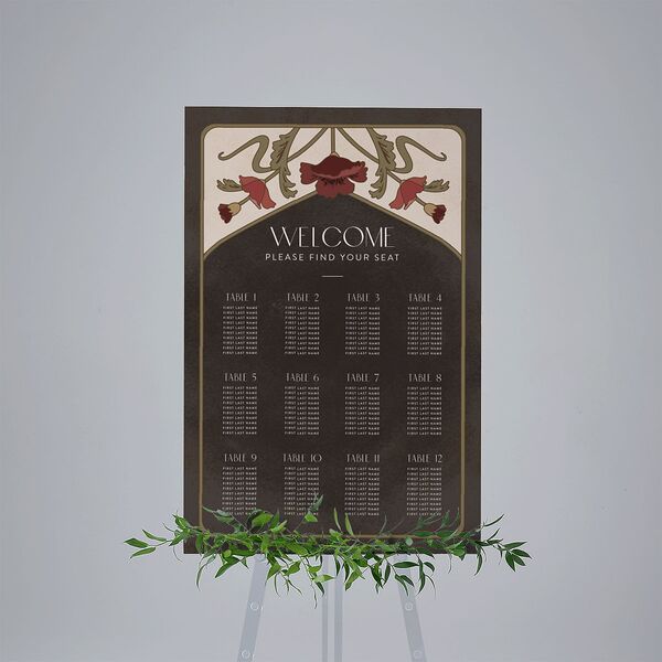 Vintage Nouveau Floral Standard Seating Chart Large Merlot Standard Indoor Foam Core L Seating