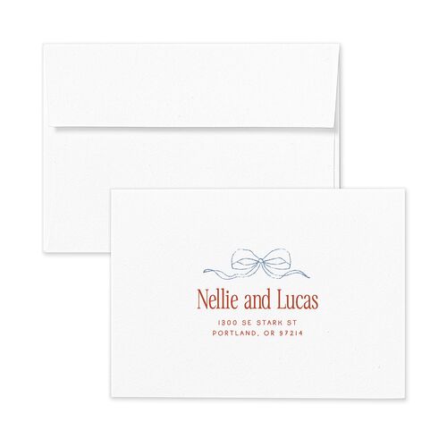Modern Delicate Bows Response Card Envelopes Jewel Red White Return Address Signature Standard