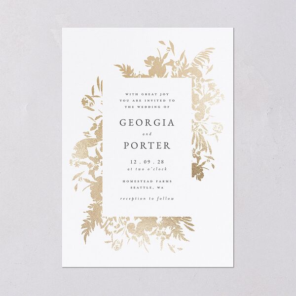 Glistening Garden Wedding Invitations Gold Linen Signature Blank No