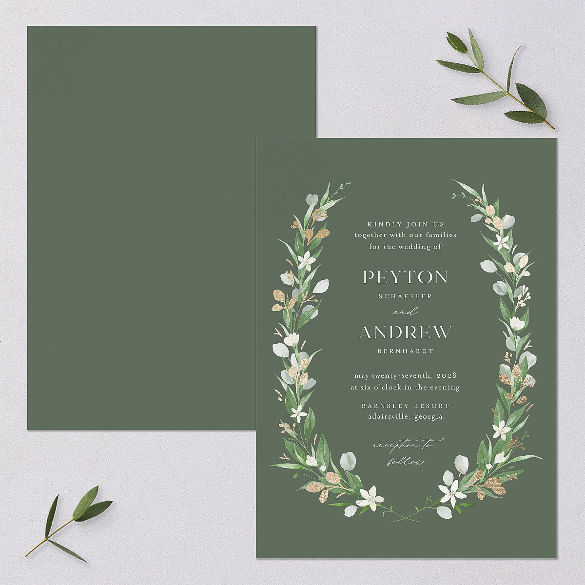 Greenery Laurel Foil Wedding Invitations Thyme Gold Signature Blank No Standard