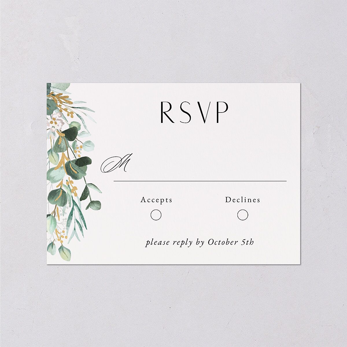 Timeless Hoop Wedding Response Cards Gold Pure White Signature Standard