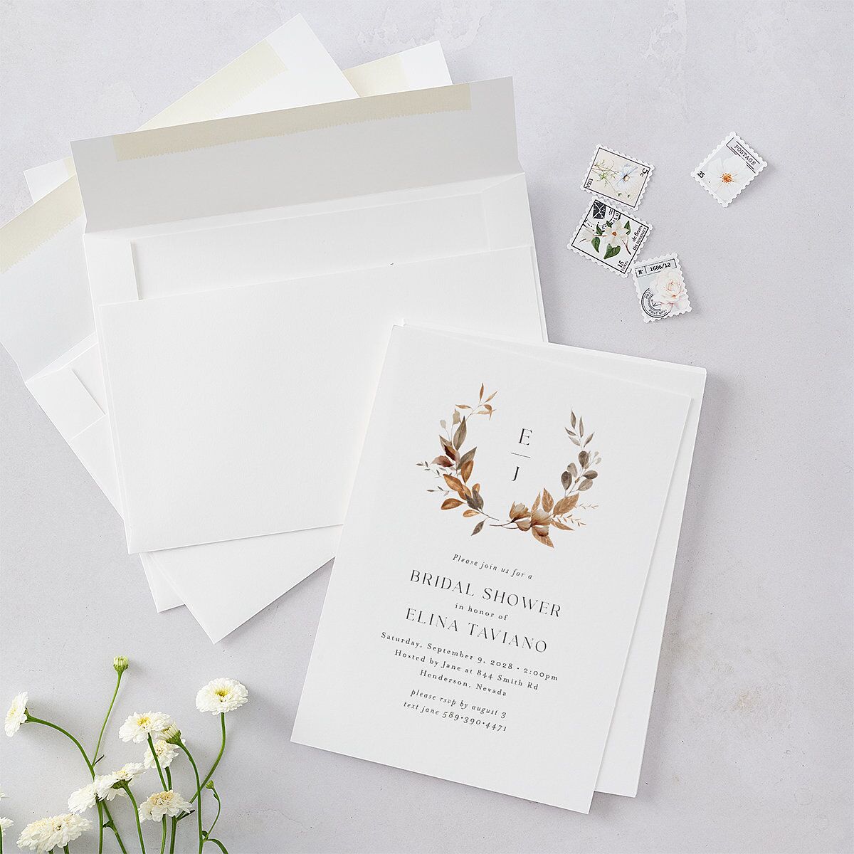 Leafy Rustic Monogram Bridal Shower Invitations — view 5