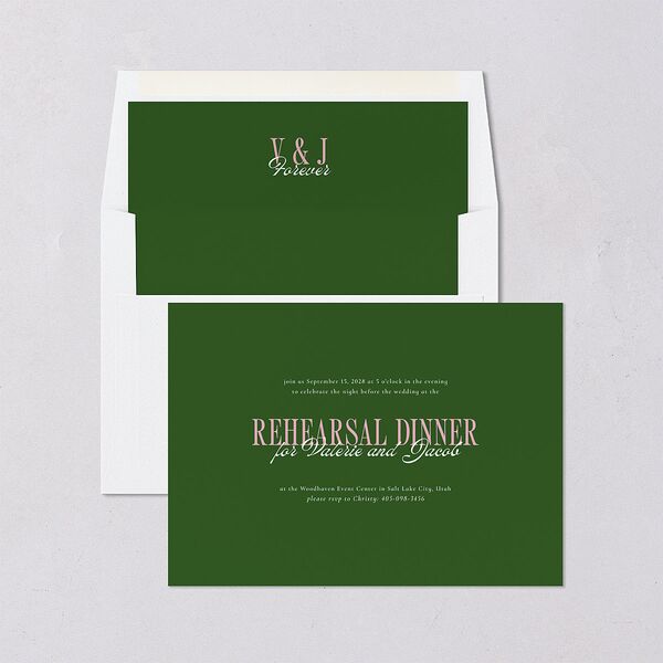 Wavy Frame Photo Rehearsal Dinner Invitations Scottish Green Signature Blank Standard