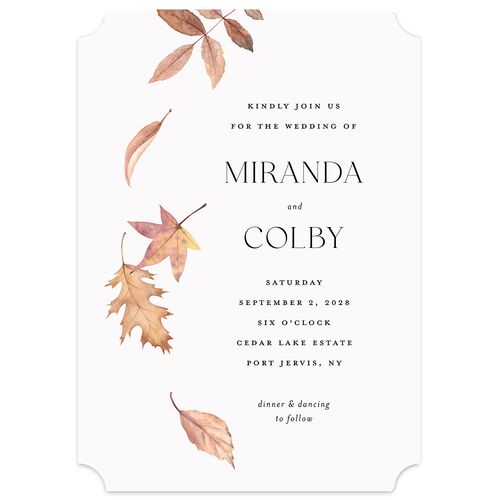 Falling Leaves Wedding Invitations Chestnut Signature Blank No Ticket