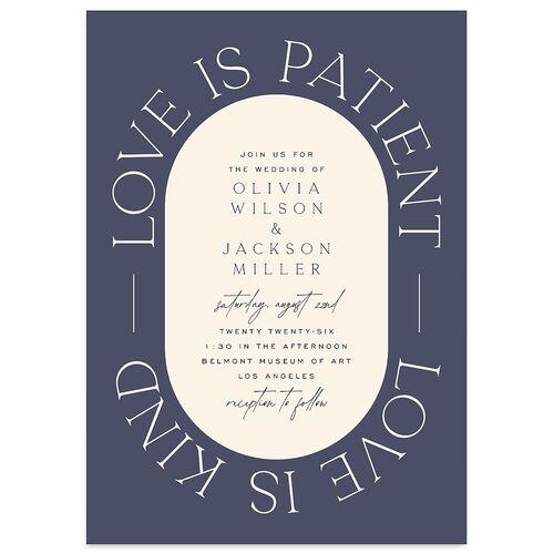Love Is Patient Wedding Invitations Midnight Navy Signature Blank No Standard