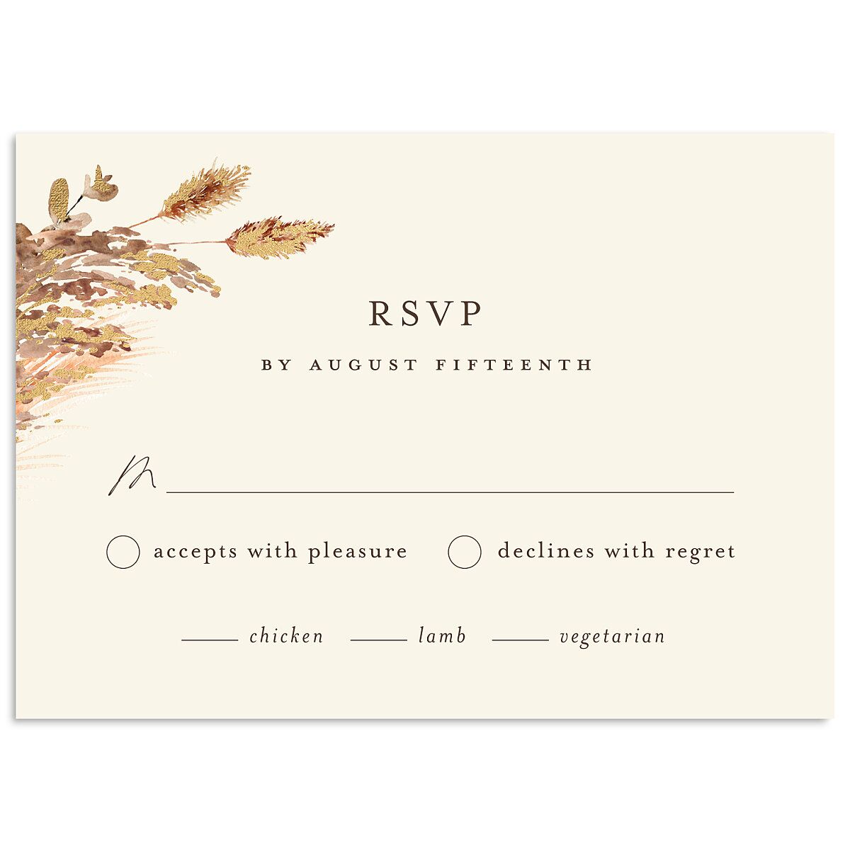 Soft Pampas Foil Wedding Response Cards