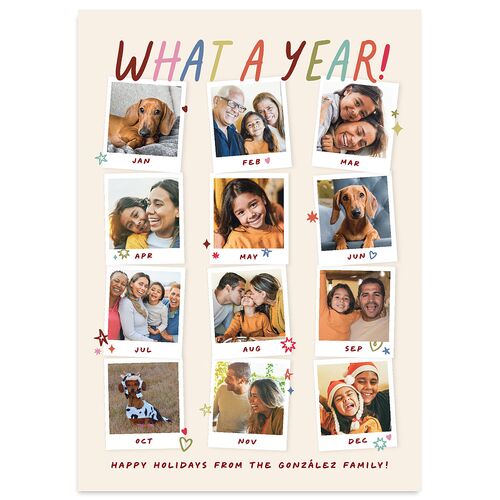 What a Year Whimsical Calendar Photos Holiday Cards Maroon Signature smooth Blank Standard Portrait