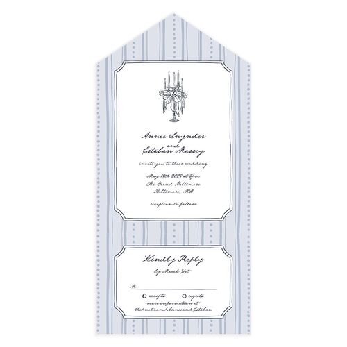 Vintage Candelabra with Bow All-in-One Wedding Invitations Ocean Signature Light Both Recipient and Return Addresses No