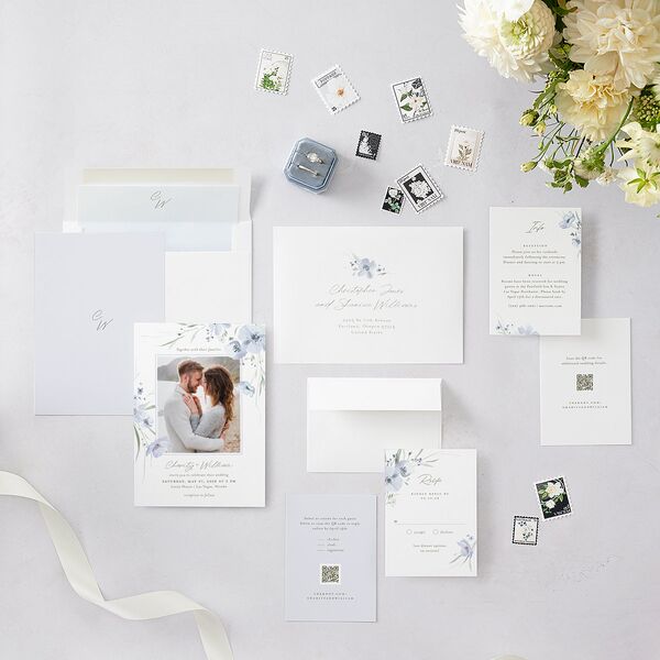 Floral Photo Wedding Invitations Ocean Signature Blank No Standard