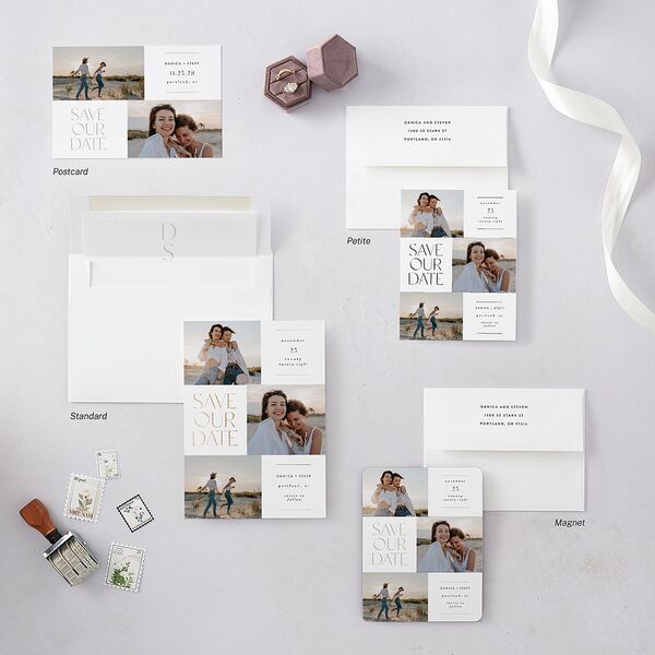 Windows Save The Date Cards Gold Pure White Signature smooth Blank No Standard