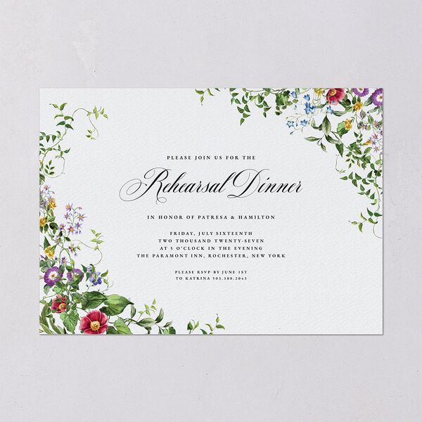 Opulent Garden Foil Rehearsal Dinner Invitations Pure White Signature Blank
