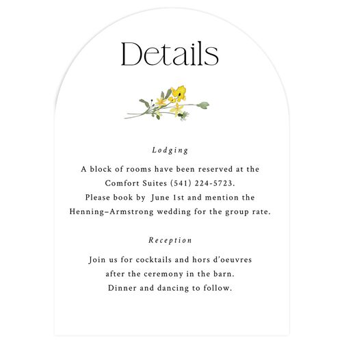 Wildflower Arch Wedding Event Detail Cards Dark Camo Signature Arch
