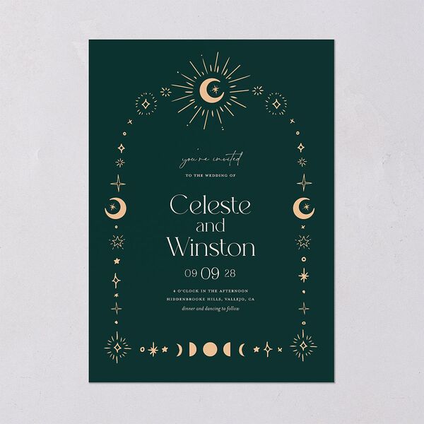 Celestial Galaxy Wedding Invitations Dark Emerald Signature Blank No Standard