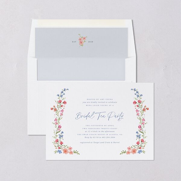 Fairytale Wildflower Crest Bridal Shower Invitations Pure White Signature Blank Standard