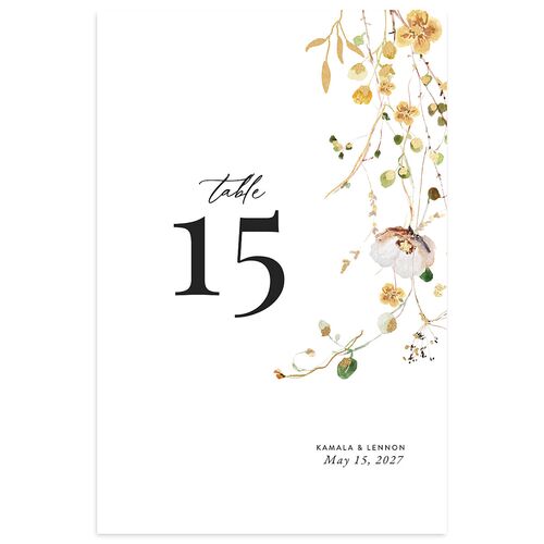 Glistening Wildflower Foil Table Numbers Gold Daffodil Signature