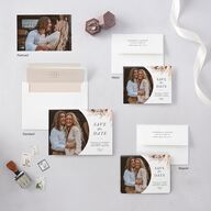 Bohemian Floral Hoop Save The Date Cards Camel Signature smooth Blank No Standard