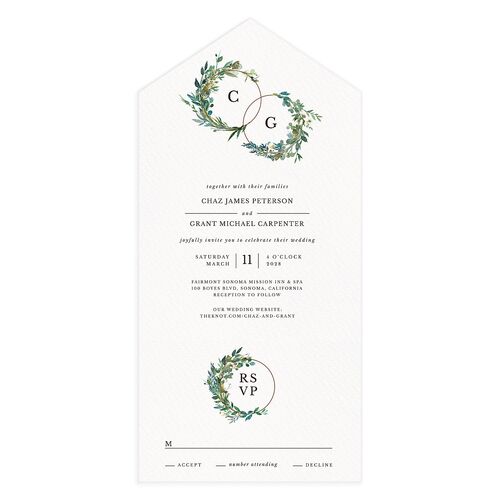 Leafy Hoops All-in-One Wedding Invitations Eucalyptus Signature Light Both Recipient and Return Addresses No