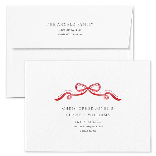 Whimsical Holiday Bow with Garland Holiday Card Envelopes Blue Ruby Recipient Address Standard Signature