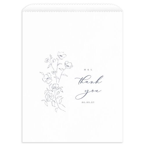 Floral Adornment Favor Bags White Dusty Blue Wax-Lined Food Safe Paper