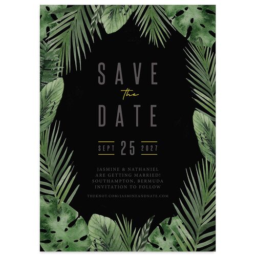 Tropical Leaves Save The Date Cards Midnight Signature smooth Blank No
