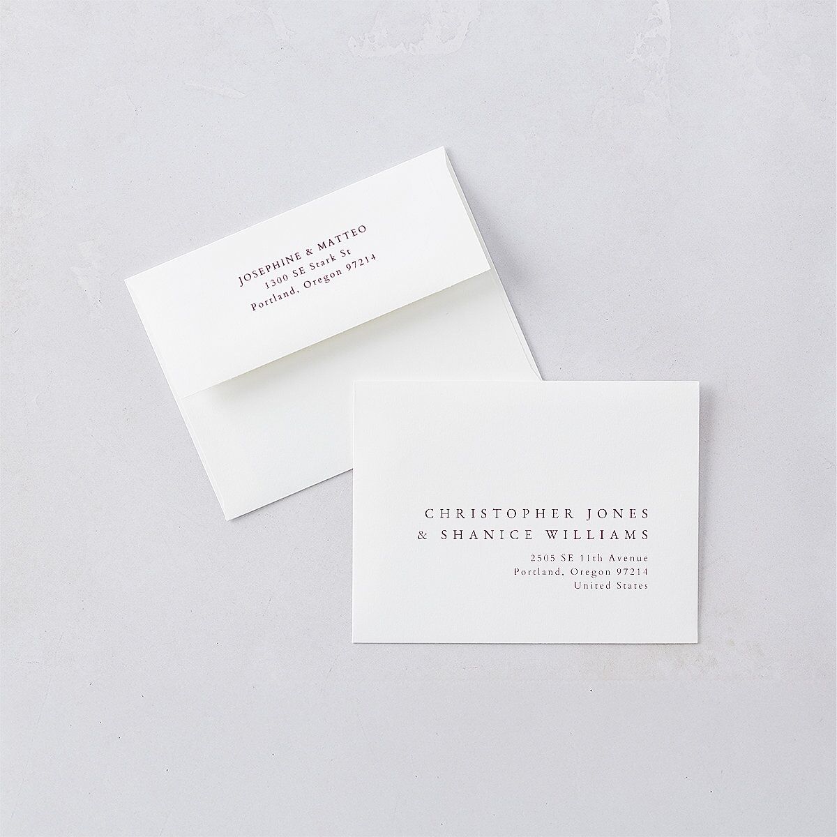 Double Frame Thank You Card Envelopes White Bordeaux Both Recipient and Return Addresses Signature Standard