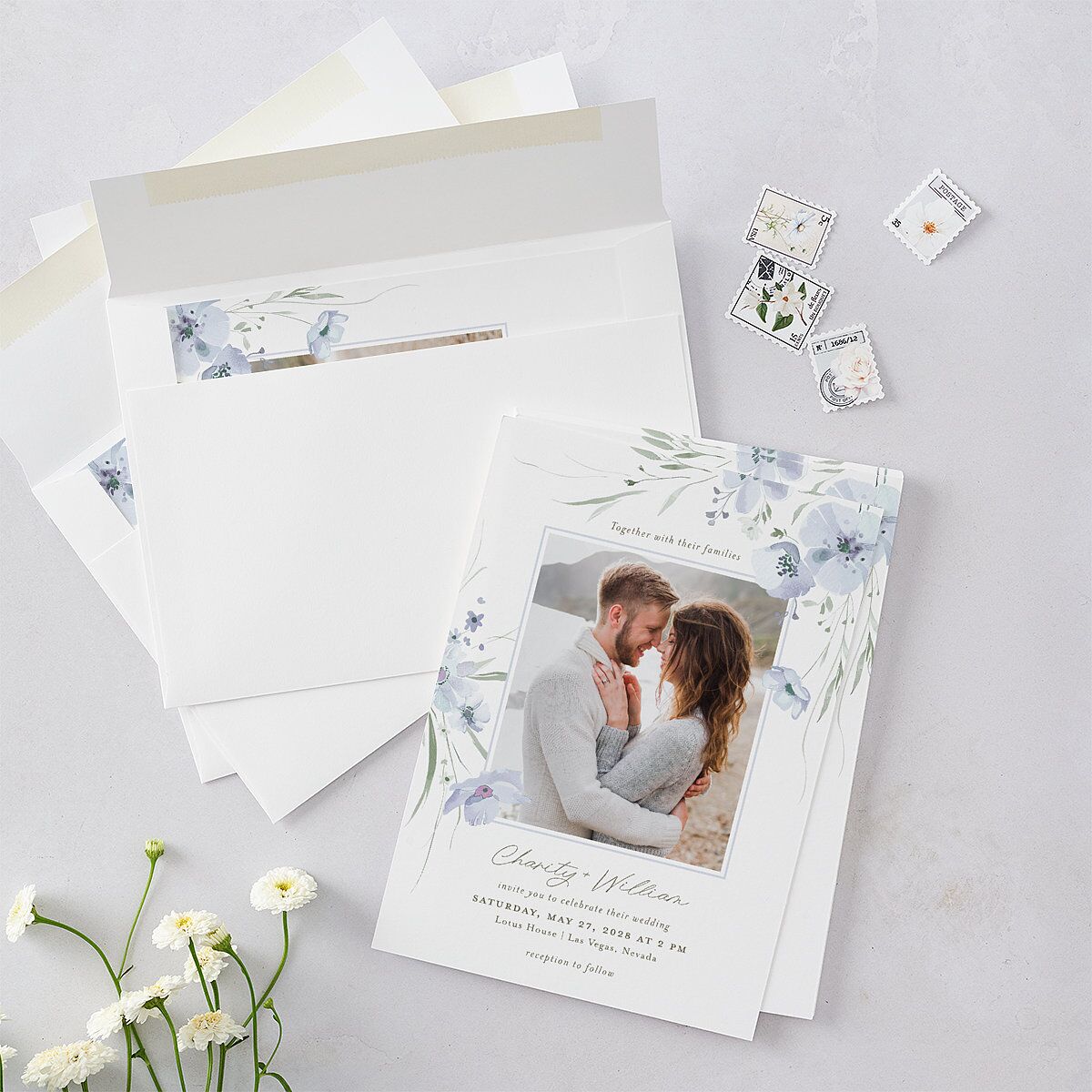 Floral Photo Wedding Invitations Ocean Signature Blank No Standard