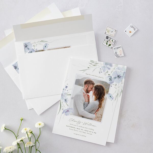 Floral Photo Wedding Invitations Ocean Signature Blank No Standard