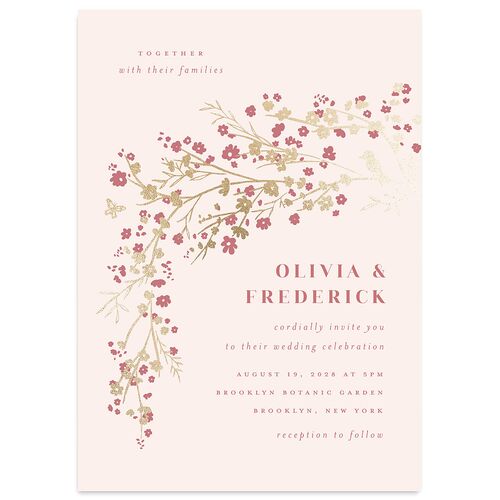Cherry Blossoms Wedding Invitations Gold Soft Pink Signature Blank No Standard