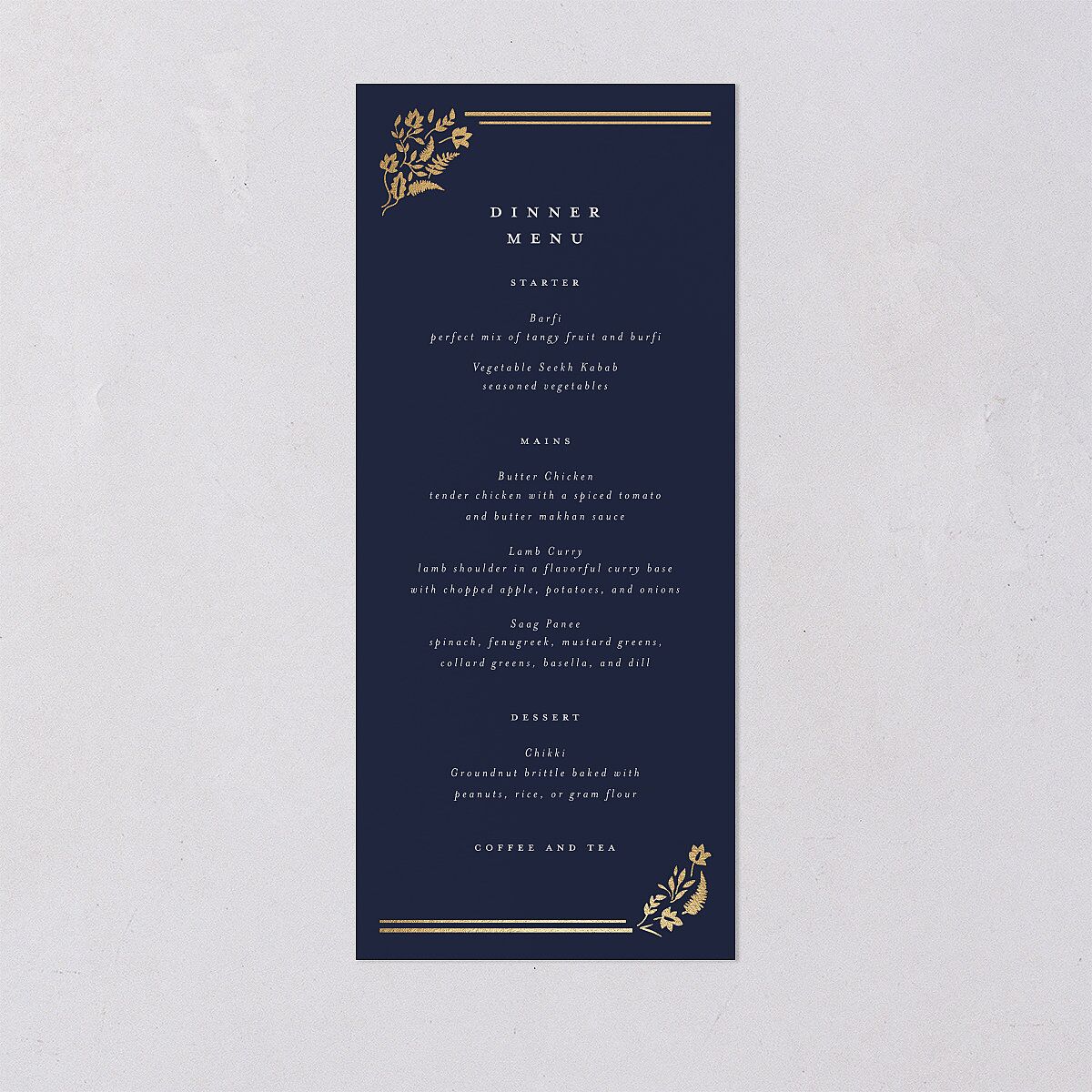 Rustic Kingdom Menus Gold Navy Signature