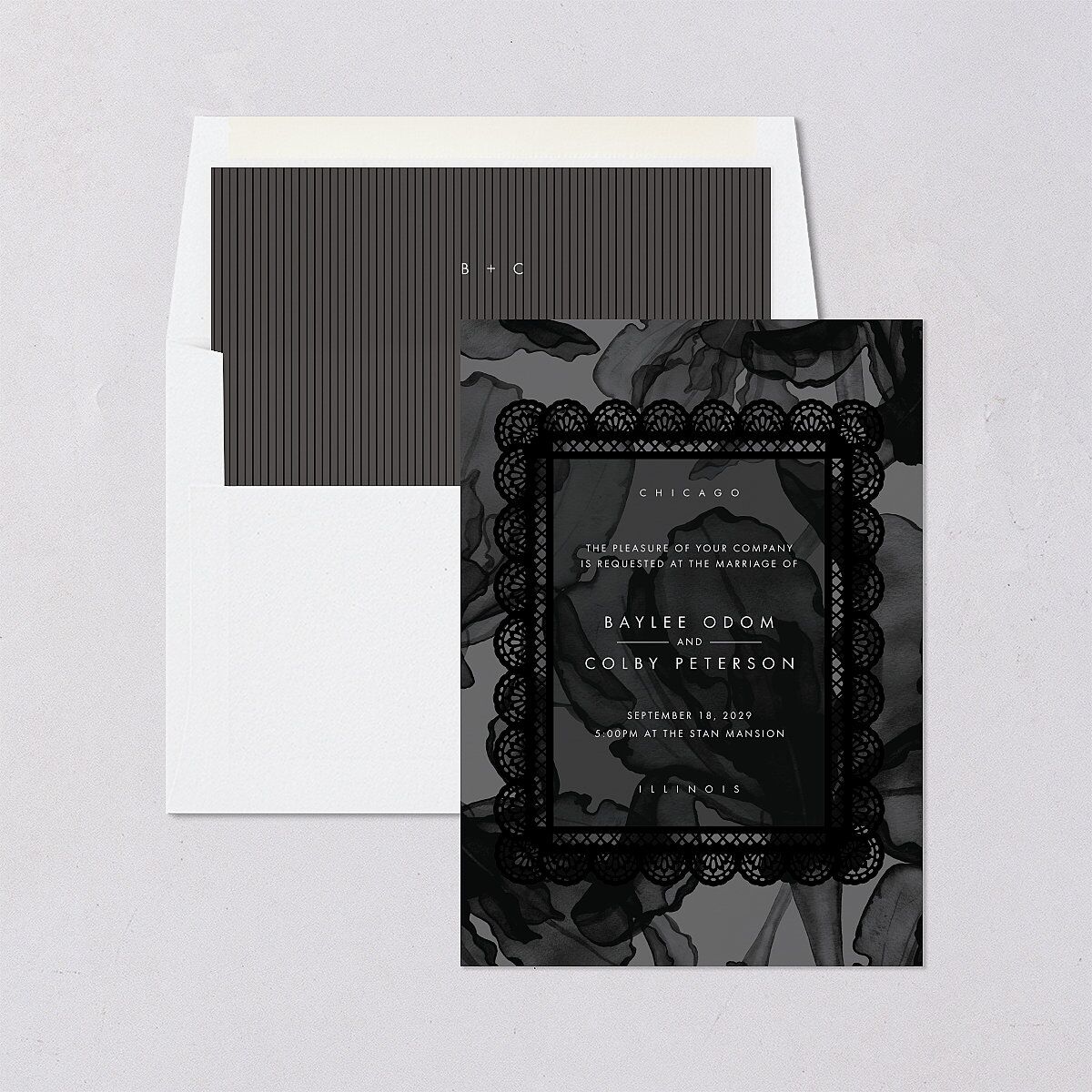 Moody Romantic Lace Floral Envelope Liners Medieval Grey Standard