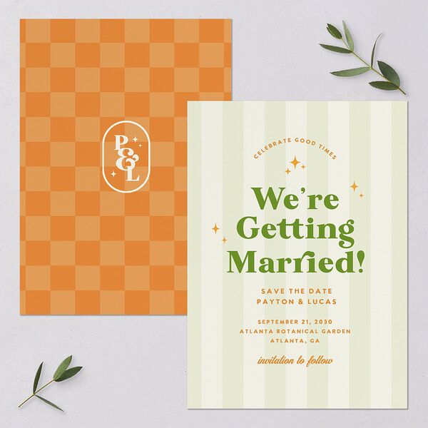 Colorful Retro Stripes Save the Date Cards Sea Foam Signature smooth Blank No Standard