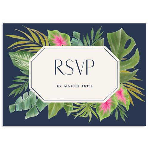 Tropical Frame Wedding Response Cards Moody Blue Signature smooth