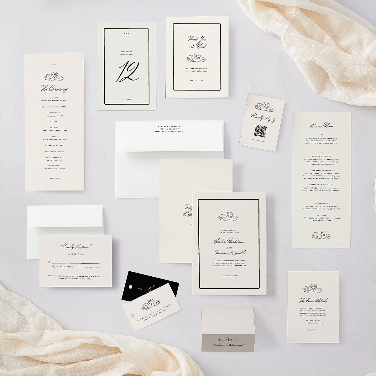 Elegant Swans Thank You Cards Ivory