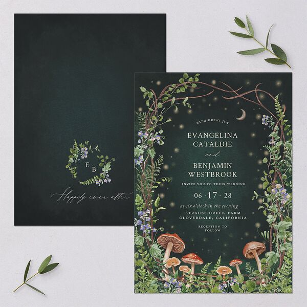 Mushroom Garden Fairytale Wedding Invitations Dark Green Signature Blank No Standard