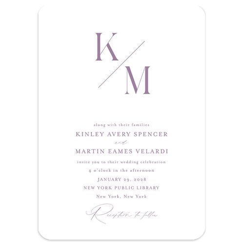 Monogram Slant Wedding Invitations Amethyst Signature Blank No Rounded