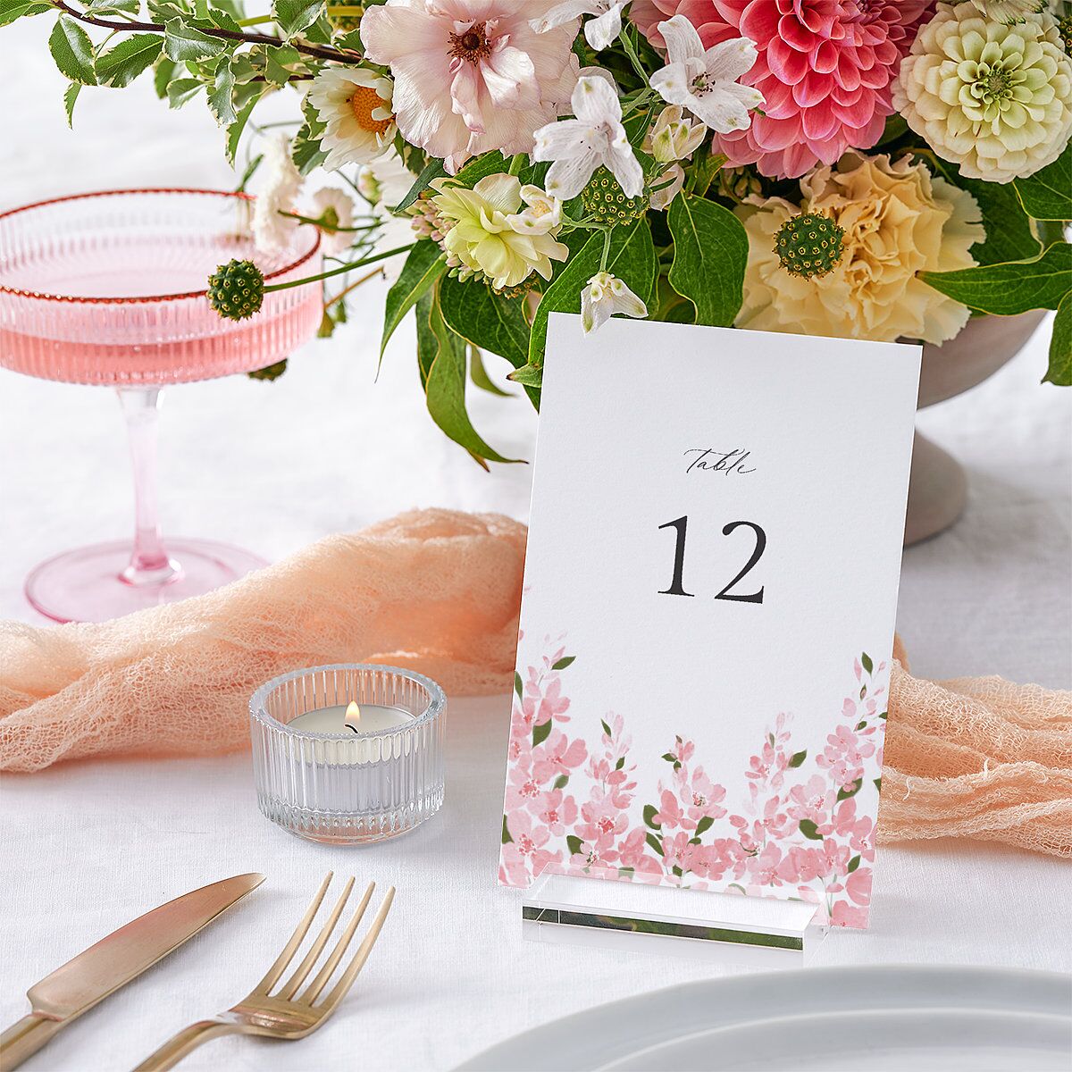 Delphinium Crest Table Numbers Shell Pink Signature
